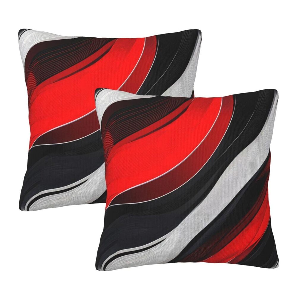 5157 Red Black Gray Abstract Throw Pillow Covers 18 X 18 Inch Set of 2